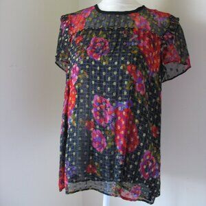 NWT Anthropologie 6 fiorella top blouse red black gold floral dotted shirt
